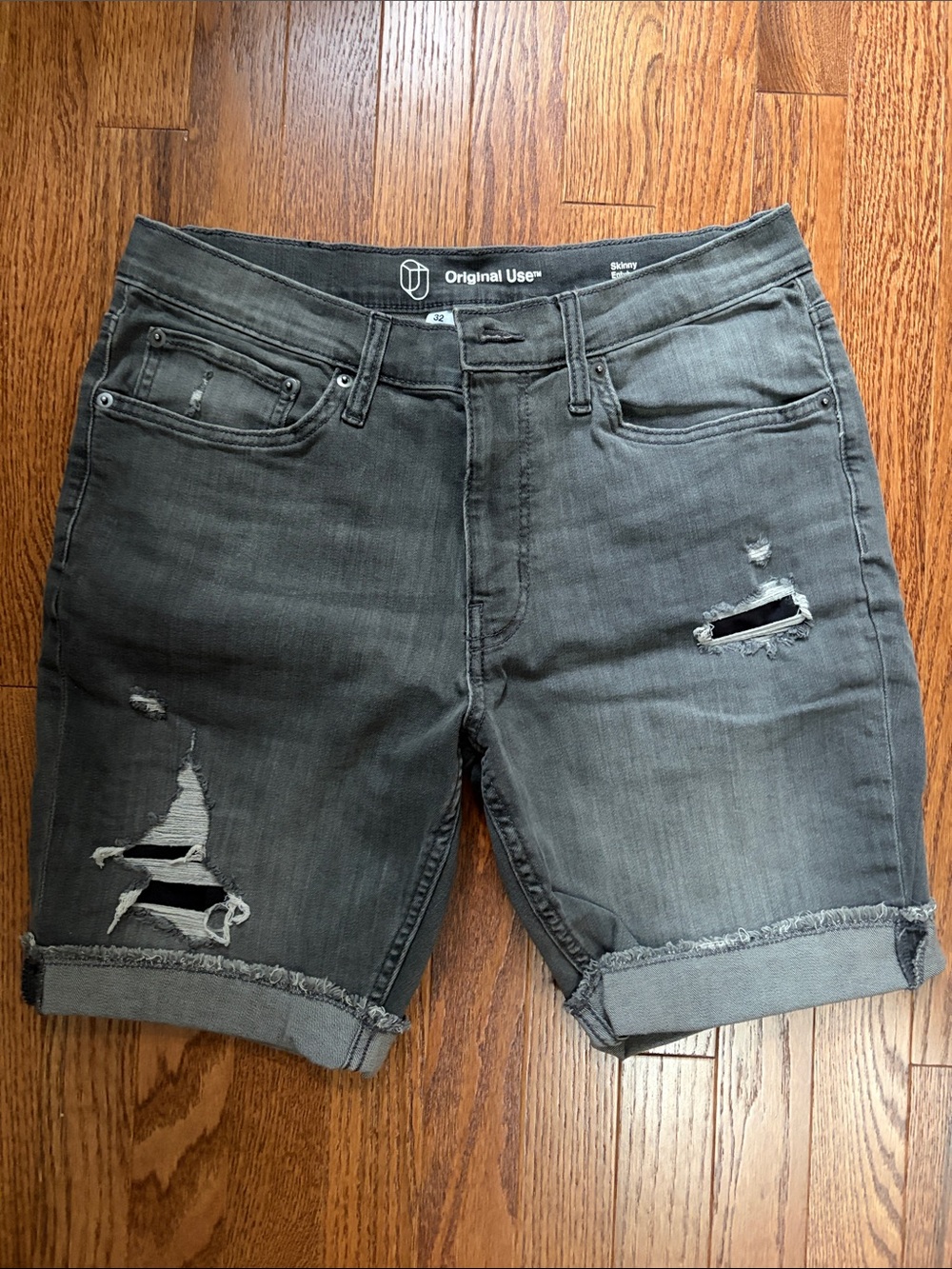 Original Use Men's Gray Distressed Rolled Cuff Jean Shorts